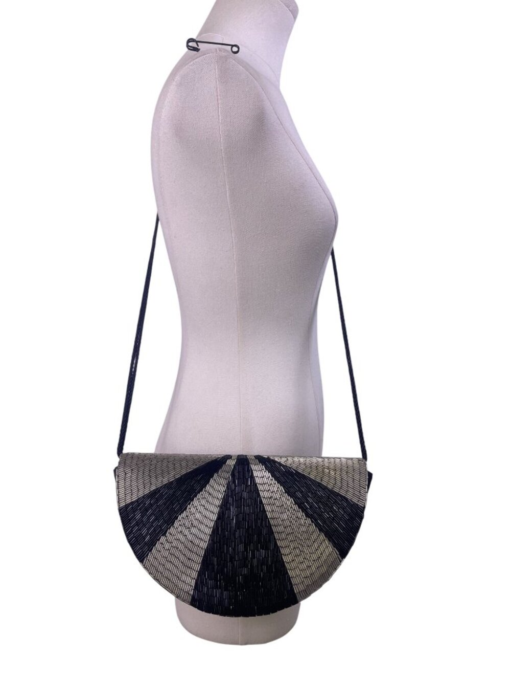 Impo Women’s Black & Silver Beaded Striped Half-Moon Crossbody Bag - Picture 9 of 10